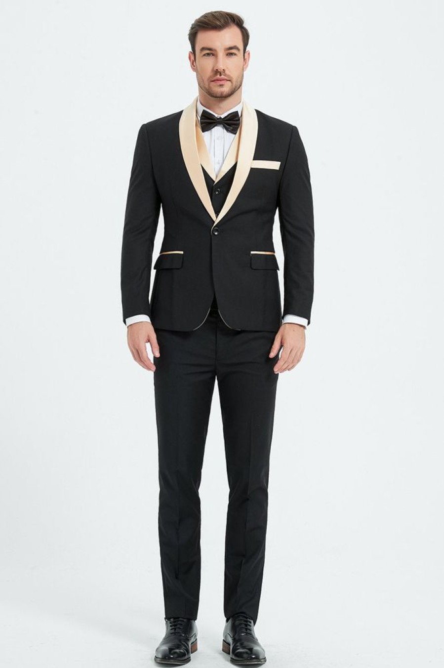 Homrain Black And Champagne 3 Piece Shawl Lapel Men'S Prom Homecoming Suits | Homecoming Suits