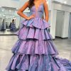 Homrain A Line Long Tiered Prom Dress | Purple Prom Dresses