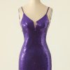 Homrain Spaghetti Straps Dark Cocktail Dress | Purple Hoco Dresses