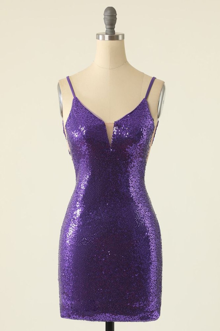 Homrain Spaghetti Straps Dark Cocktail Dress | Purple Hoco Dresses