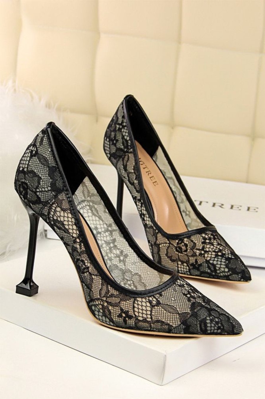 Homrain Lace Stiletto Pointy Heels | Shoes