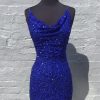 Homrain Sparkly Ruched Tight Short Sequins Homecoming Dress | Blue Hoco Dresses