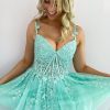 Homrain Backless Short Homecoming Dress With Appliques | Green Hoco Dresses