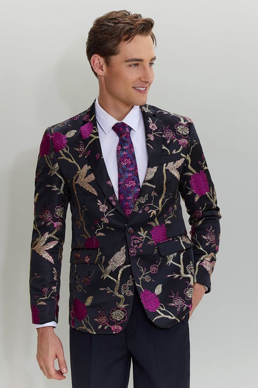 Homrain Jacquard Satin Notched Lapel Homecoming Blazer | Homecoming Suits