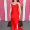 Homrain Sheath Spaghetti Straps Long Prom Dress With Split Front | Red Prom Dresses