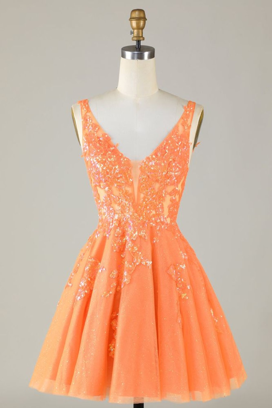 Homrain Sparkly A Line Glitter Homecoming Dress With Sequins | Orange Hoco Dresses