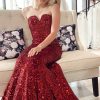 Homrain Mermaid Sweetheart Sequins Long Prom Dress With Sweep Train | Red Prom Dresses