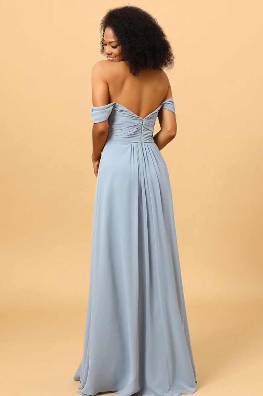 Homrain Off Shoulder Chiffon Blue Bridesmaid Dress With Slit | Bridesmaid Dresses