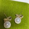 Homrain Natural Fresh Pearl Bow Stud Earrings | Bridal Accessories