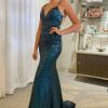 Homrain Sparkly Mermaid Sequins Long Prom Dress With Lace-Up Back | Green Prom Dresses