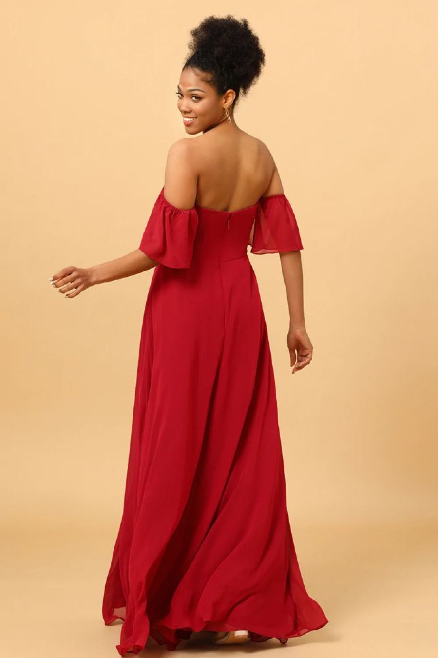 Homrain Off The Shoulder Chiffon Bridesmaid Dress With Slit | Wedding Guest Dresses