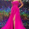 Homrain Tulle A Line Prom Dress With Appliques | Hot Pink Prom Dresses