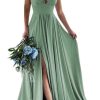 Homrain A-Line Ruched Long Bridesmaid Dress With Slit | Boho Bridesmaid Dresses