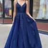 Homrain Blue Appliques Long Prom Dress Evening Dress | Blue Prom Dresses