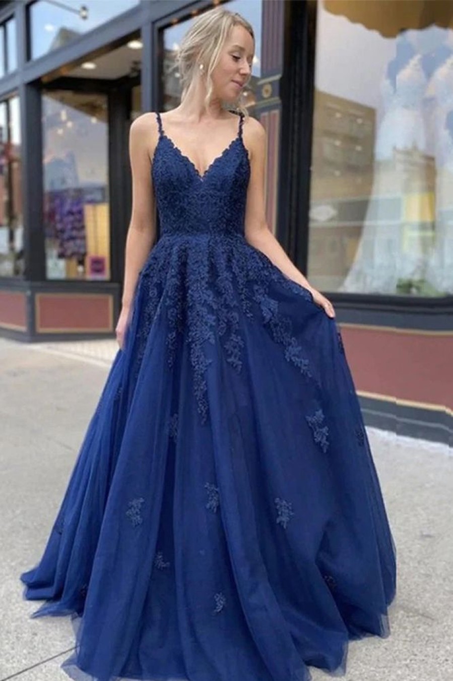 Homrain Blue Appliques Long Prom Dress Evening Dress | Blue Prom Dresses