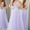 Homrain A Line Tulle Backless Long Prom Dress With Sequined Appliques | Purple Prom Dresses