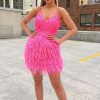 Homrain Sequins Tight Homecoming Dress With Feathers | Hot Pink Hoco Dresses