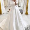 Homrain Vintage A-Line Long Satin Wedding Dress With Pockets | Simple Wedding Dresses