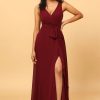 Homrain Burgundy Wrap Chiffon Bridesmaid Dress With Slit | Bridesmaid Dress Under 100