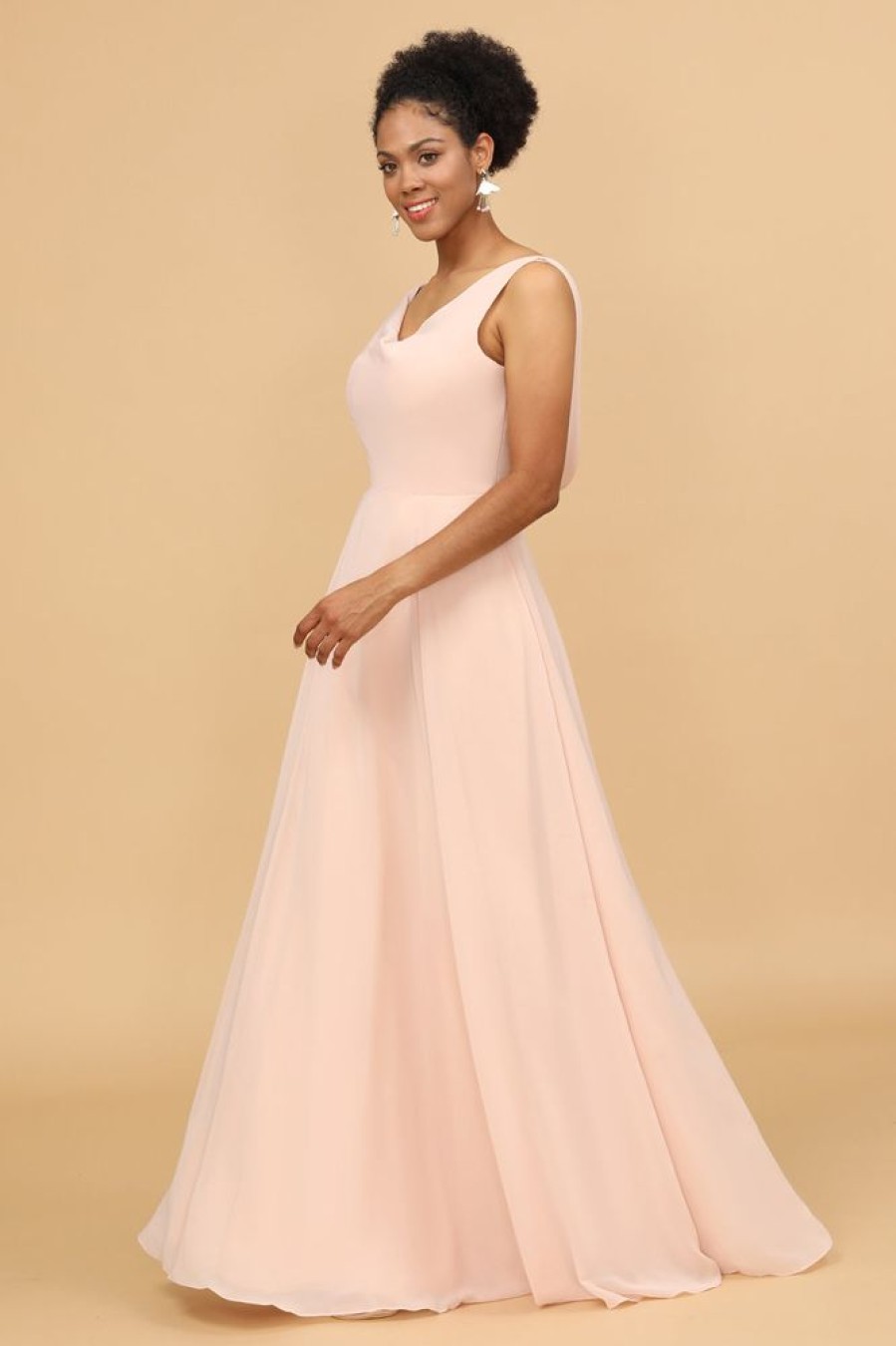 Homrain A Line V Neck Chiffon Long Bridesmaid Dress | Boho Bridesmaid Dresses