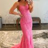 Homrain Spaghetti Straps Appliques Prom Dress | Hot Pink Prom Dresses