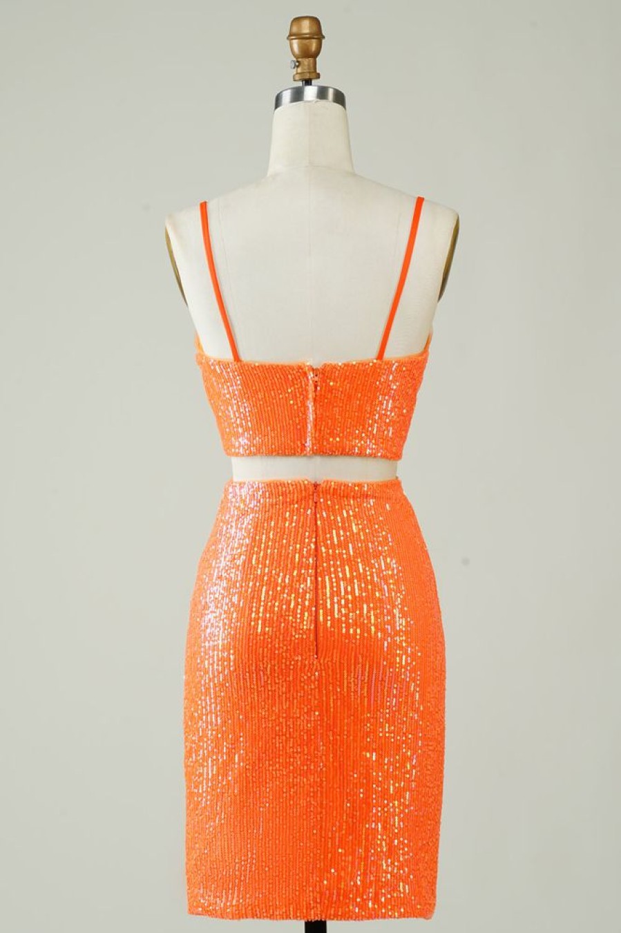 Homrain Two Piece Sequins Tight Homecoming Dress | Orange Hoco Dresses