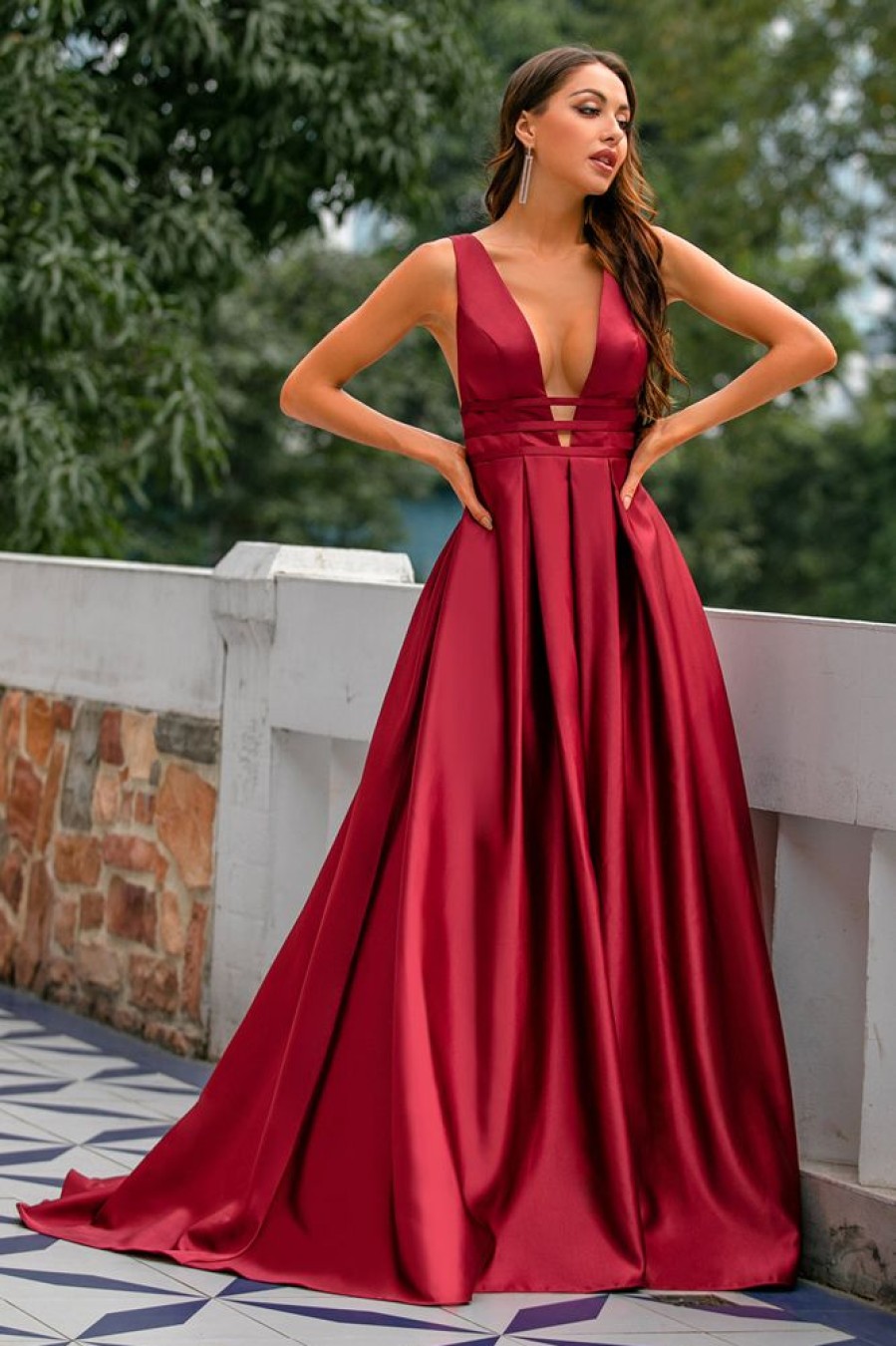 Homrain Satin Prom Dress | Red Prom Dresses