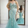 Homrain Mermaid Long Corset Prom Dress With Appliques | Green Prom Dresses