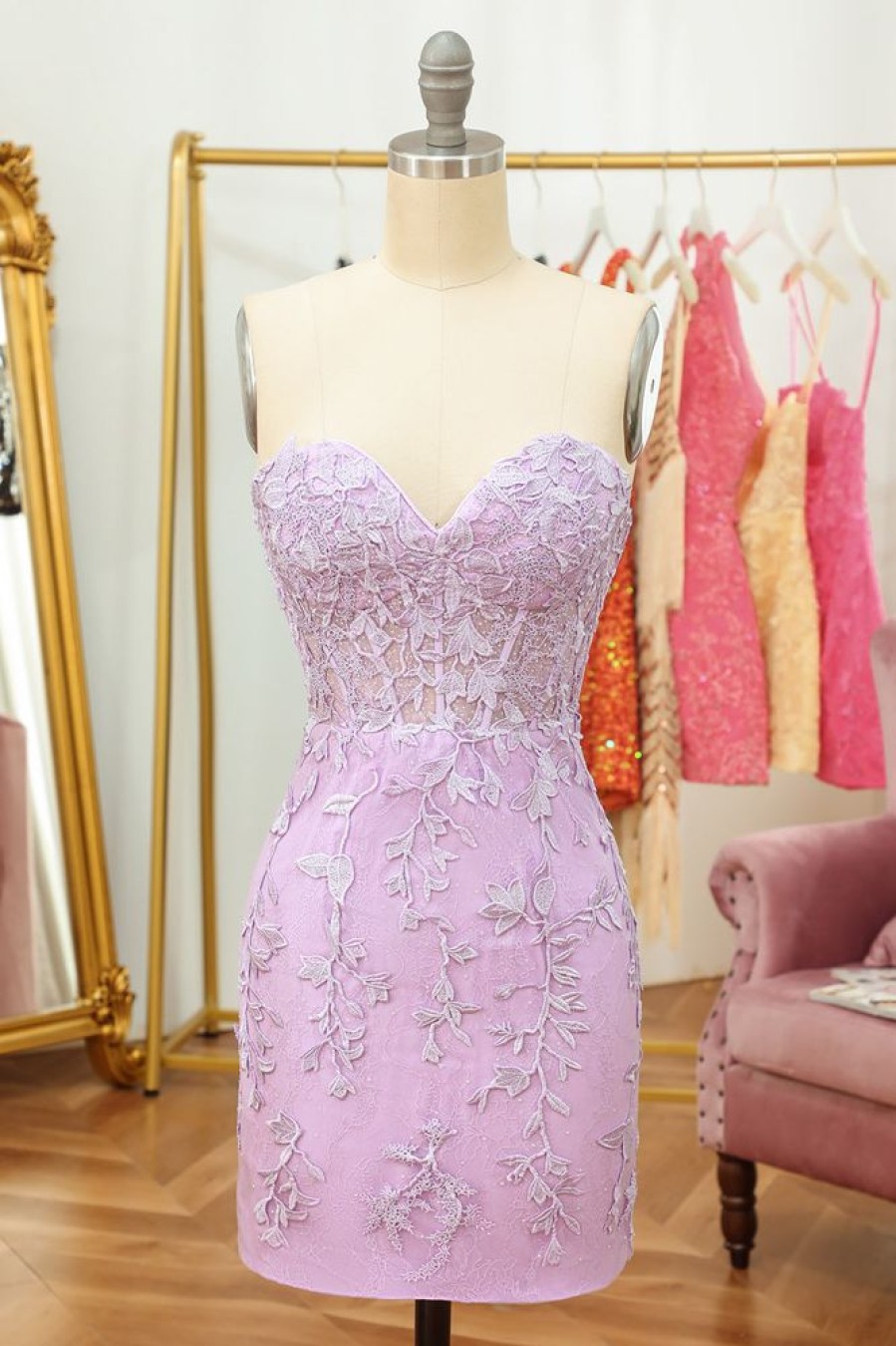 Homrain Lace Tight Short Hoco Dress | Purple Prom Dresses