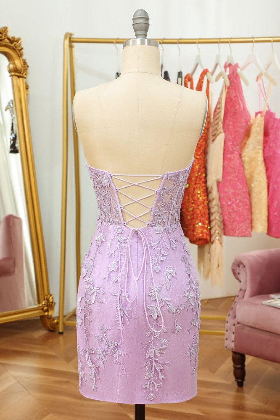 Homrain Lace Tight Short Hoco Dress | Purple Prom Dresses