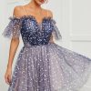 Homrain Polka Dots Off Shoulder Cocktail Dress | Blue Hoco Dresses