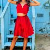 Homrain Two Piece Short Homecoming Dress With Bowknot | Red Hoco Dresses