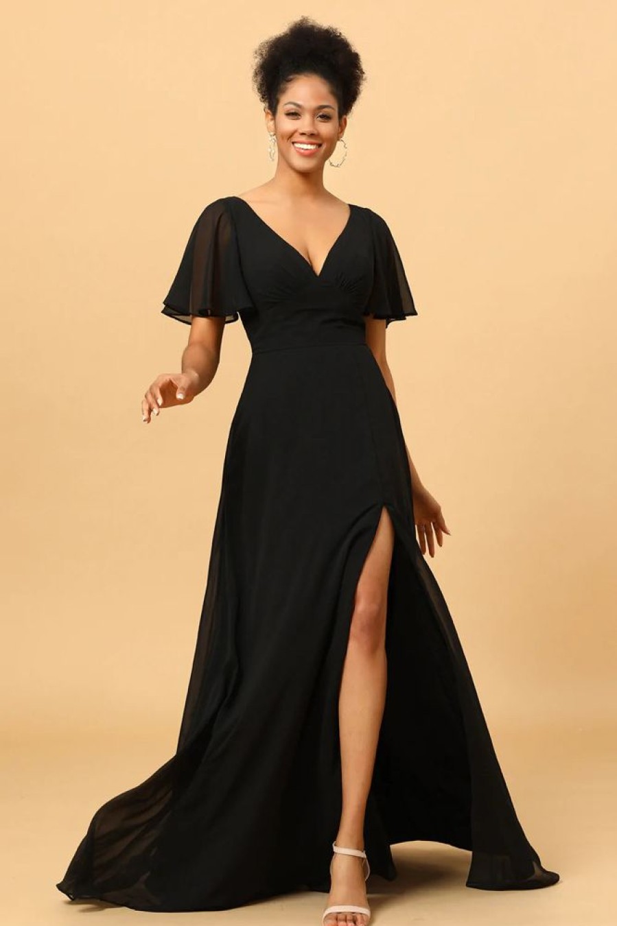 Homrain Batwing Sleeves Long Chiffon Bridesmaid Dress | Bridesmaid Dress Under 100