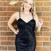 Homrain Sparkly Spaghetti Straps Fringed Tight Short Homecoming Dress | Black Hoco Dresses