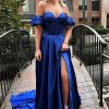 Homrain Off The Shoulder Sweetheart Long Prom Dress With Slit | Blue Prom Dresses