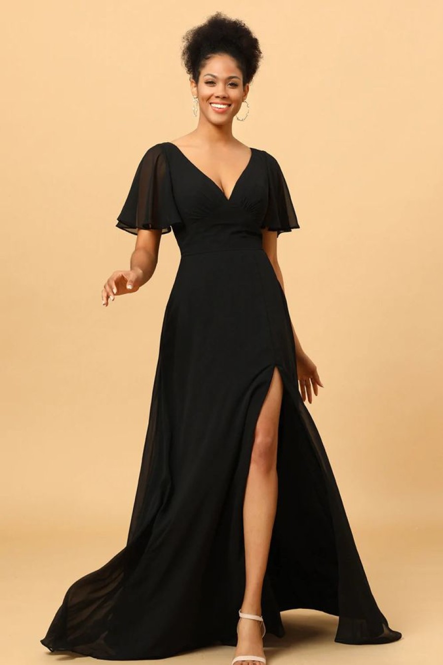 Homrain Batwing Sleeves Long Chiffon Bridesmaid Dress | Bridesmaid Dresses 2024