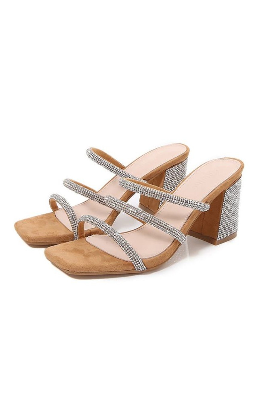 Homrain Rhinestones Slip On Chunky Heel Sandal | Shoes