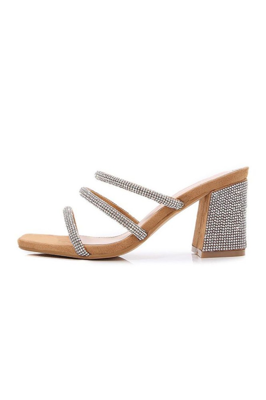 Homrain Rhinestones Slip On Chunky Heel Sandal | Shoes