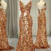 Homrain Glitter Beaded Sequins Mermaid Long Prom Dress With Slit | Gold Prom Dresses