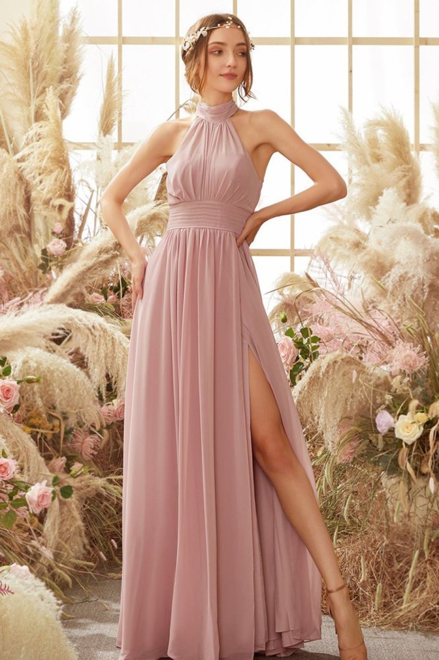 Homrain Halter Pleated Chiffon Bridesmaid Dress | Bridesmaid Dress Under 100