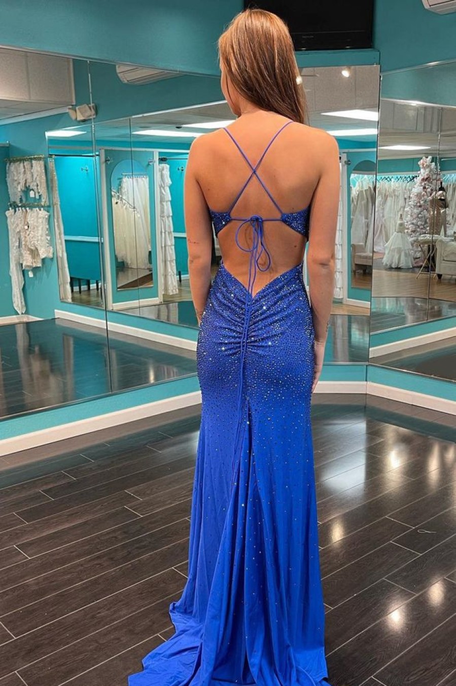 Homrain Beading Mermaid Prom Dress With Slit | Blue Prom Dresses