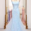 Homrain Mermaid Spaghetti Straps Long Prom Dress With Appliques | Blue Prom Dresses