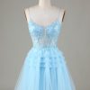 Homrain Blue Glitter Cute Homecoming Dress With Appliques | Blue Hoco Dresses