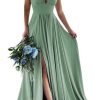 Homrain A-Line Ruched Long Bridesmaid Dress With Slit | Bridesmaid Dresses 2024