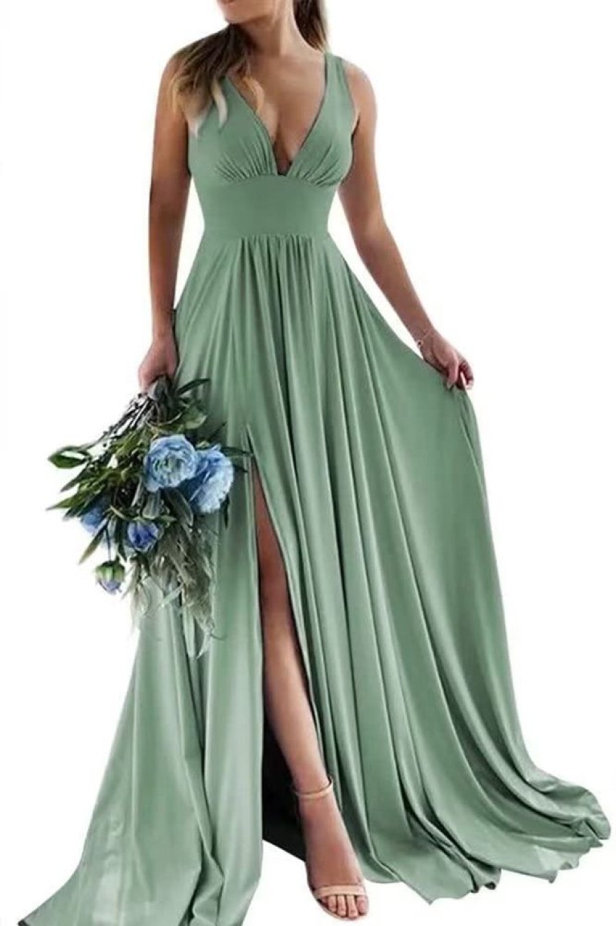 Homrain A-Line Ruched Long Bridesmaid Dress With Slit | Bridesmaid Dresses 2024