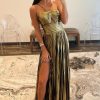 Homrain Sparkly En A Line Backless Long Prom Dress With Slit | Gold Prom Dresses