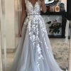 Homrain Tulle A-Line V-Neck Wedding Dress With Appliques | Beach Wedding Dresses