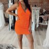 Homrain V Neck Sequins Homecoming Dress | Orange Prom Dresses