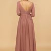 Homrain V-Neck Long Sleeves Bridesmaid Dress | Dusty Rose Bridesmaid Dress