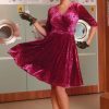 Homrain Long Sleeves Vintage Velvet Dress | Pink Hoco Dresses